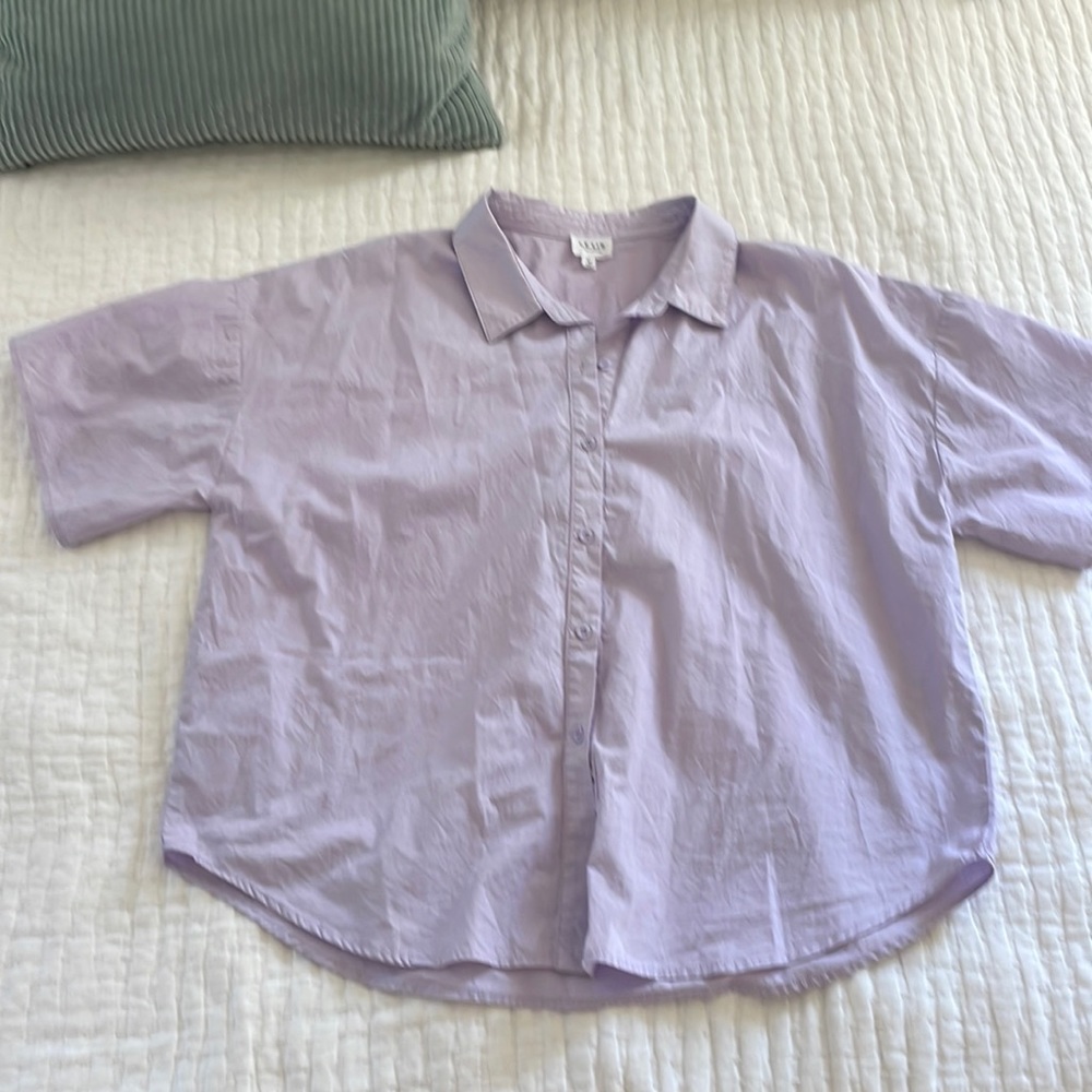 Oversized cotton short sleeve button up